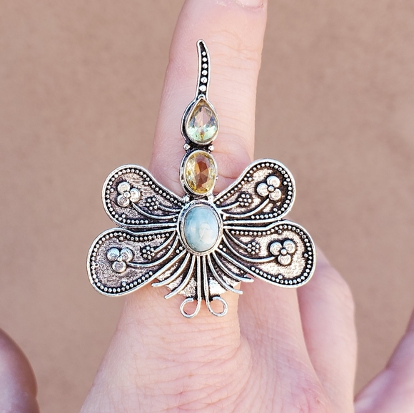 New Multi Gemstone 925 Silver Dragonfly Ring. - Picture 8 of 11